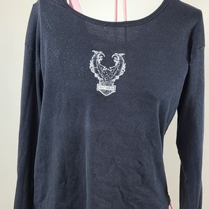 Harley Davidson Womens Fitted Long Sleeve Tee Black And Silver XL